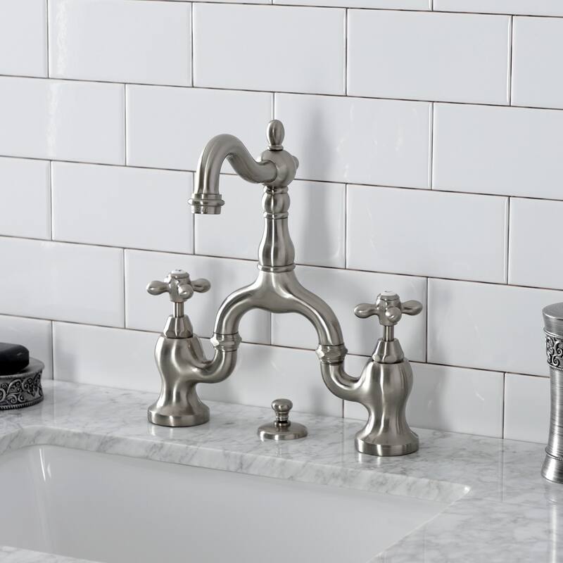 English Country Bridge Bathroom Faucet with Brass Pop-Up