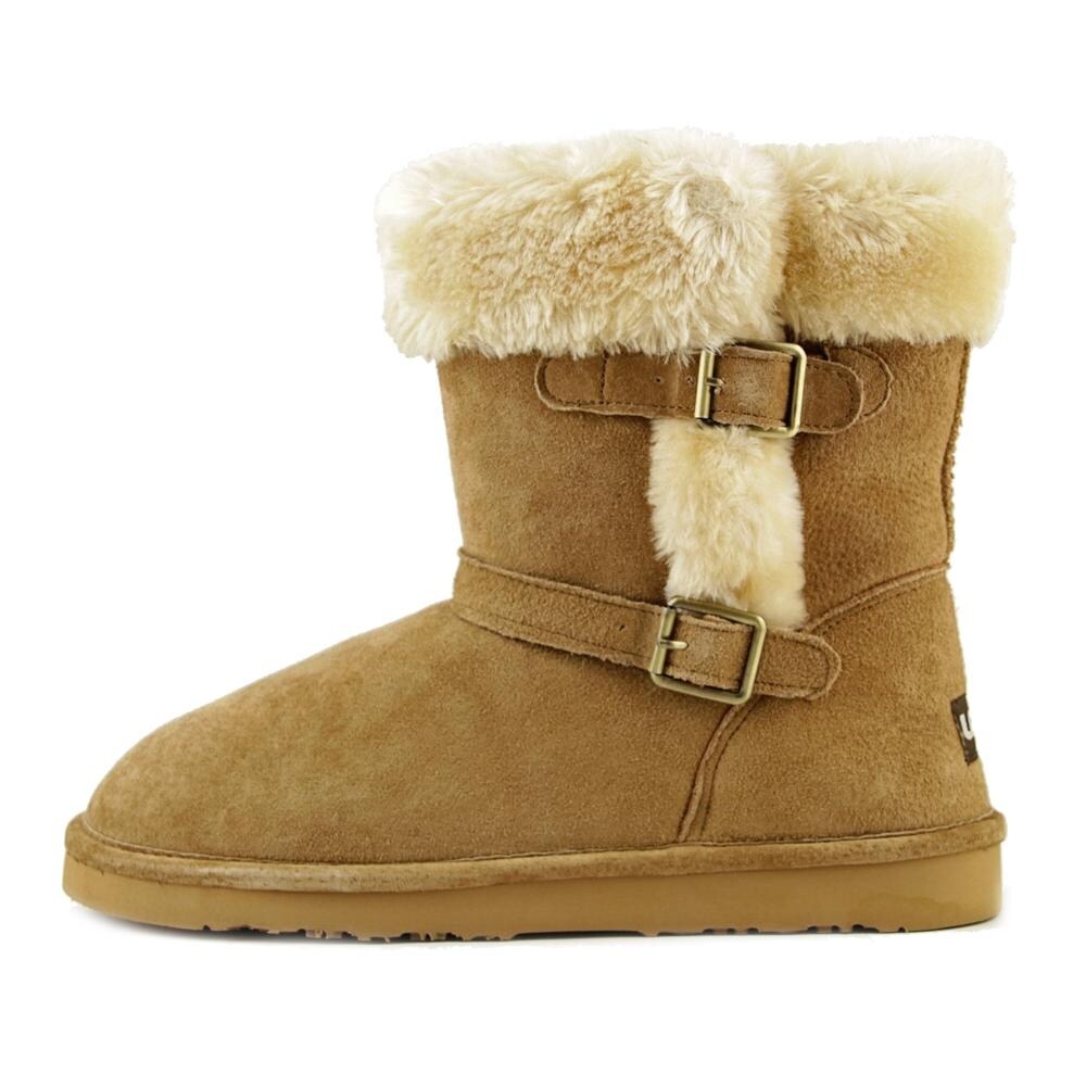 Lamo Cresson Suede Leather Buckle Detail Womens Ankle Boots w//Faux Fur Trim