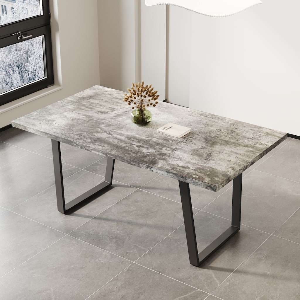 GDFStudio - Kavon Modern Minimalist Wooden Dining Table with Sturdy Metal Frame & Spacious Rectangular Top