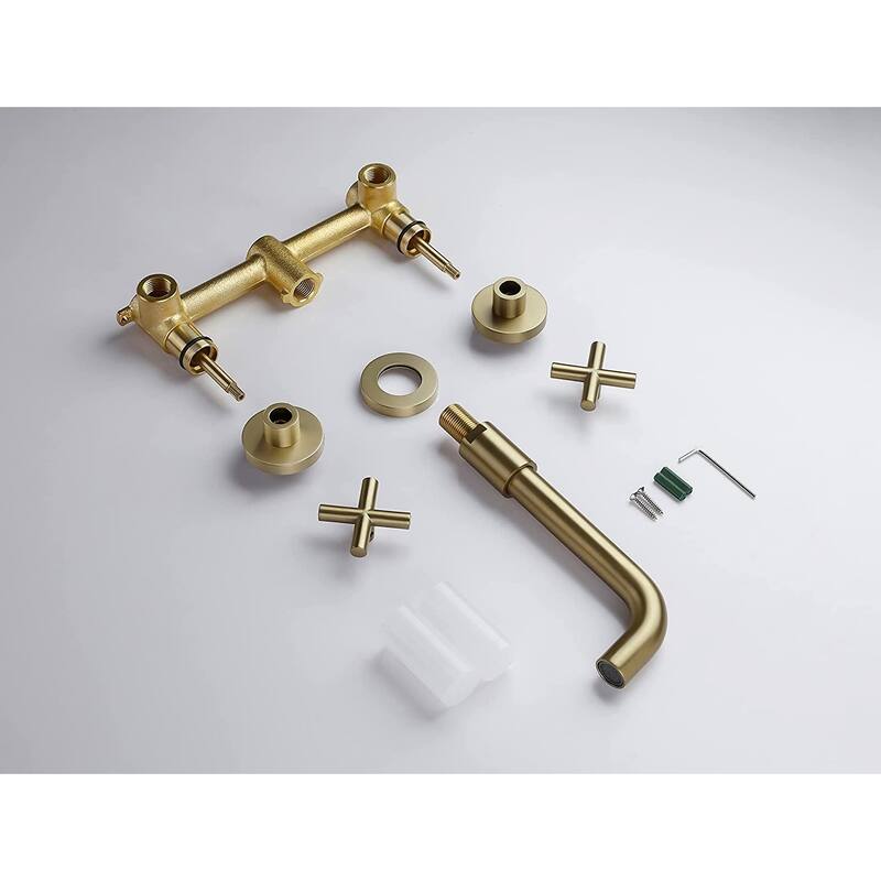 2 Handle Wall Mounted Bathroom Sink Faucet with Ceramic Valve Core, Rust Proof, Corrosion Resistant and Scratch Resistant