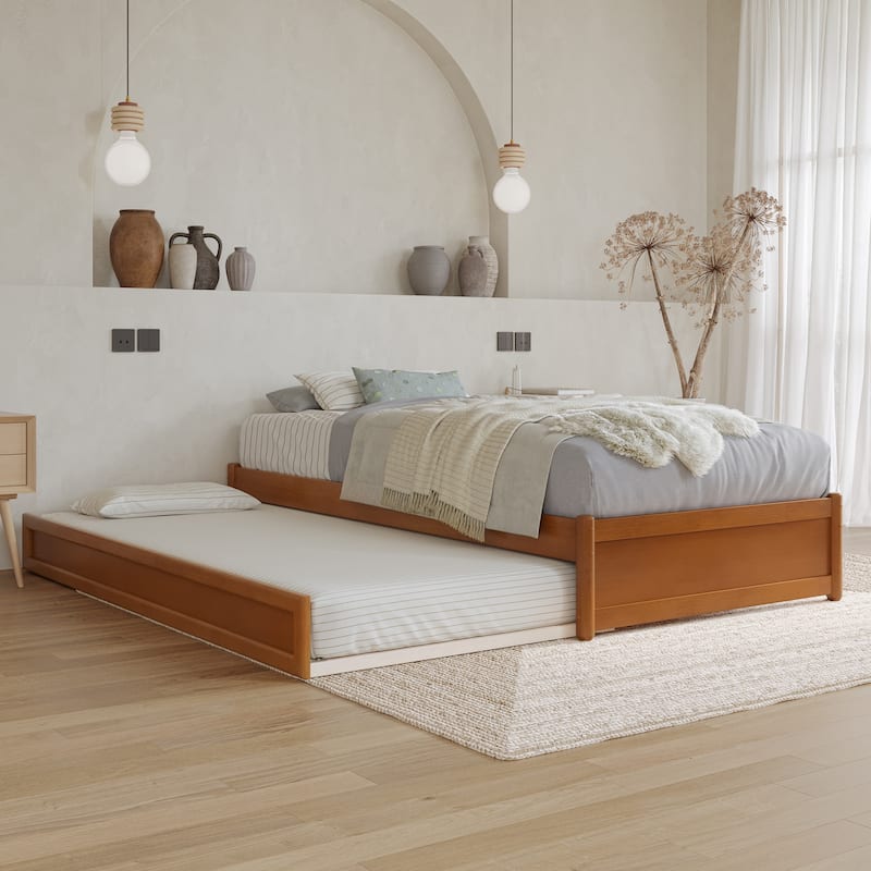 Barcelona Panel Platform Bed with Twin XL Trundle - Light Toffee - Twin XL