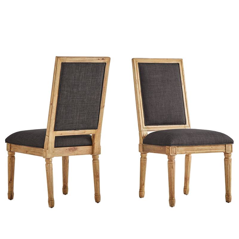 Deana Rectangular Linen Dining Chairs (Set of 2) by iNSPIRE Q Artisan - Natural Finish - Dark Grey Linen