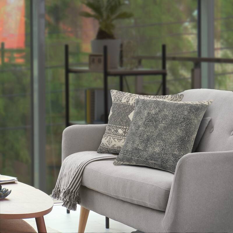 20" Gray with White Tribal Border Square Throw Pillow