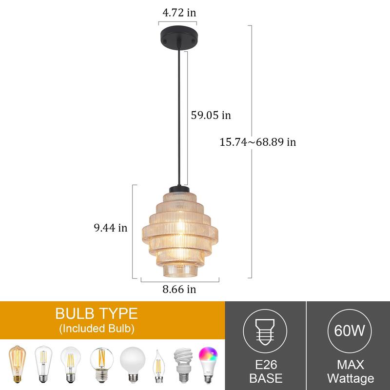 1-Light Classic Pendant Light with Glass Shade, Semi Flush Mount Chandelier for Dining Room Living Room Bedroom Kitchen