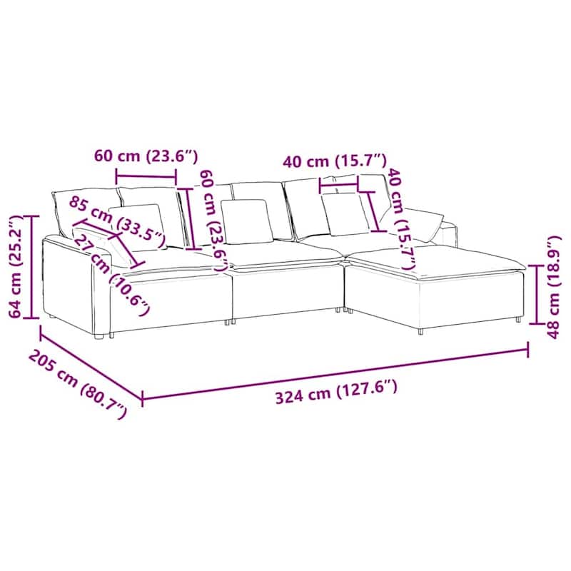 vidaXL Modular Sofa with Footstool and Cushions Dark Gray - 127.6" x 80.7" x 25.2"