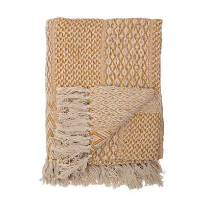 Cotton Blend Knit Throw with Fringe