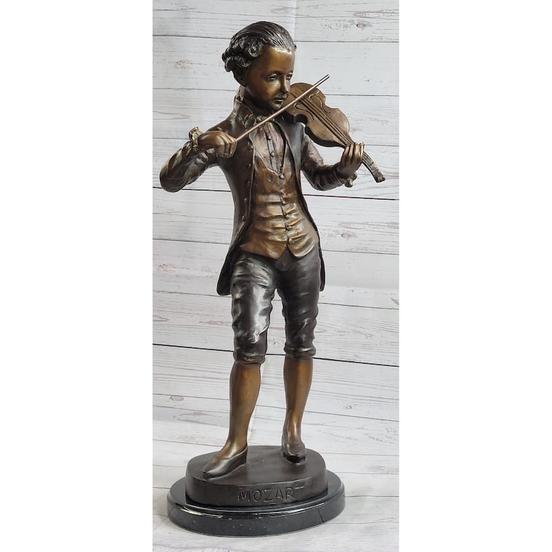 Imitative Wolfgang Amadeus Mozart Clical Composer Bronze Metal Statue Sculpture Signed Numbered Art