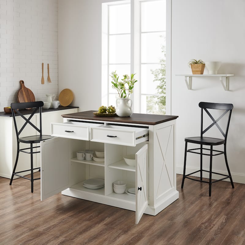 Crosley Clifton Kitchen Island W/Camille Stools - 50"d x 47.75"w x 36.25"h