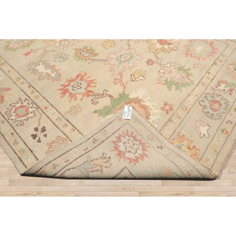 LoomBloom Beige Hand Knotted Wool Rug Arts & Crafts Oushak Style