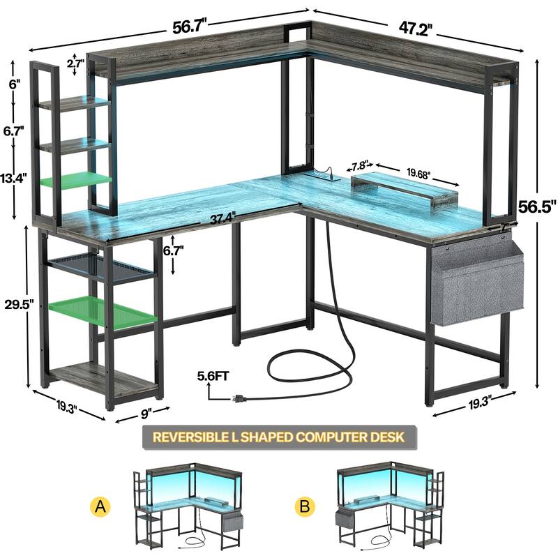 L Shaped Desk with Full Hutch and Power Hub, Corner Desk Computer Desk Office Writing Desk