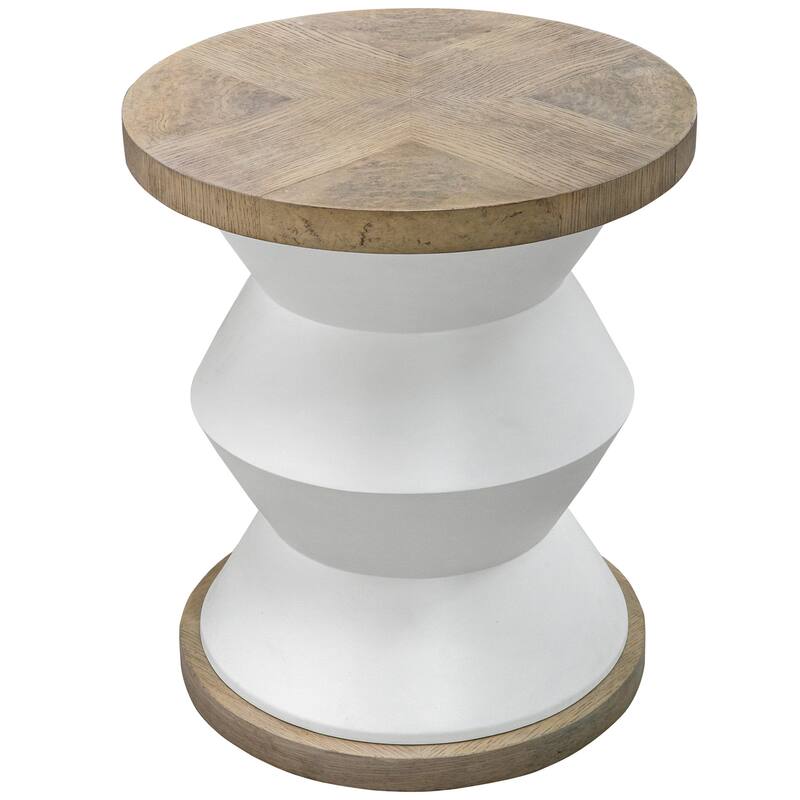 23" White and Brown Unique Uttermost Spool Geometric Spacious Side Table