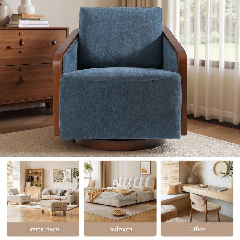 Chenille Modern 360°Swivel Barrel Chair Round Base