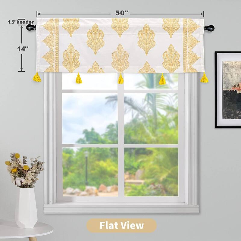 DriftAway Sadie Paisley Medallion Pattern Boho Velvet Window Curtain Valance with Handmade Tassels