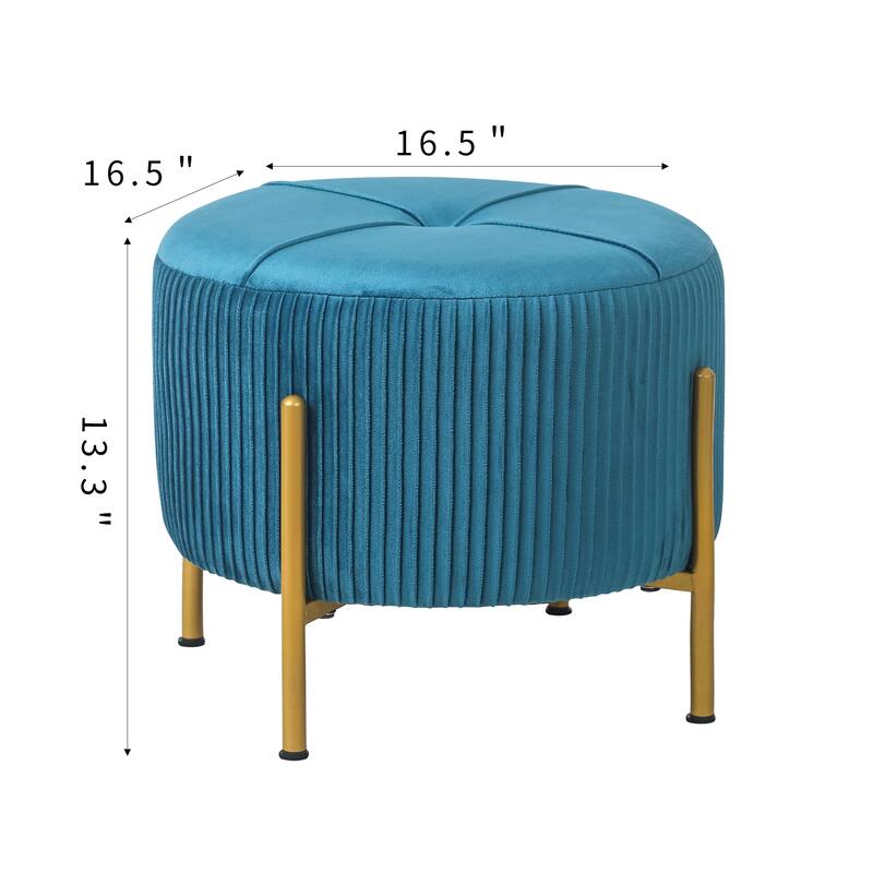 Adeco Round Ottoman 16.5" Foot Rest Stool with Metal Legs