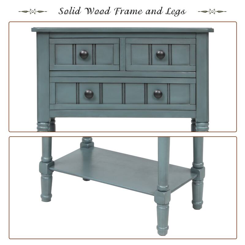 Narrow Console Table, Slim Sofa Table with Three Storage Drawers and Bottom Shelf for Living Room, Easy Assembly