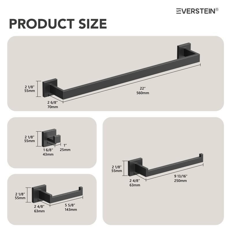 4-Piece Bathroom Hardware Accessories Set, Wall Mount Towel Bar, Toilet Paper Holder, Hand Towel Rack 1 Towel Hooks