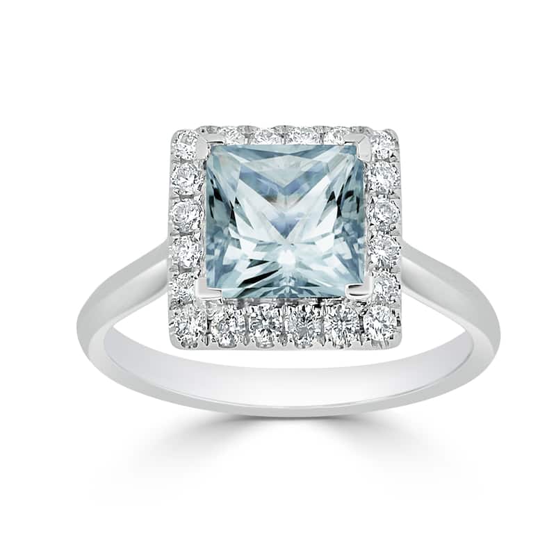 Auriya 1ct Princess-cut Aquamarine Halo Diamond Engagement Ring 1/3ctw 14k Gold