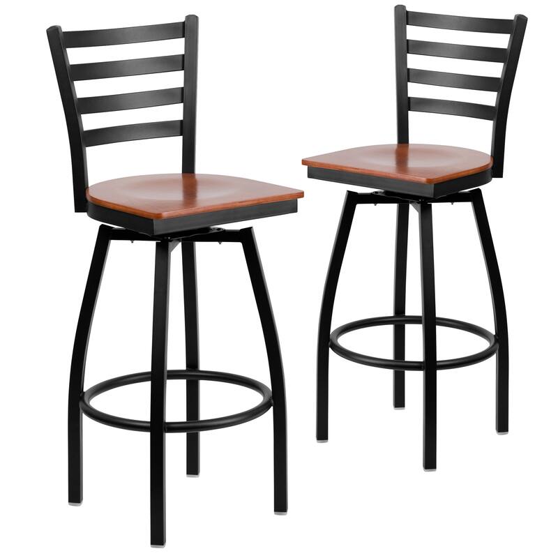 2 Pack Hercules Series Ladder Back Swivel Metal Barstool - 16.5"W x 20.5"D x 44.5"H - 16.5"W x 20.5"D x 44.5"H
