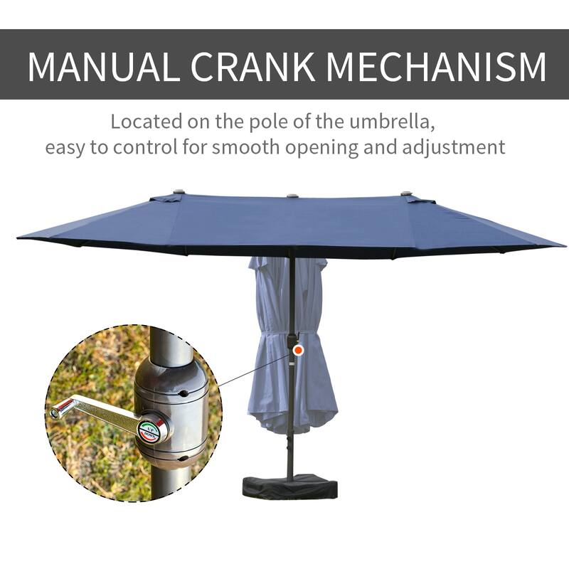 Outsunny Patio Umbrella 15' Steel Rectangular Outdoor Double Sided Market with base, UV Sun Protection & Easy Crank