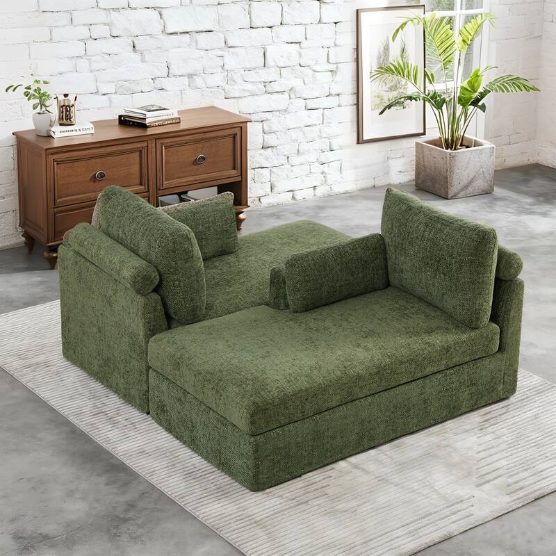 63.4"W Chenille Combination Sofa,Sofa Bed with Cushions & Metal Legs