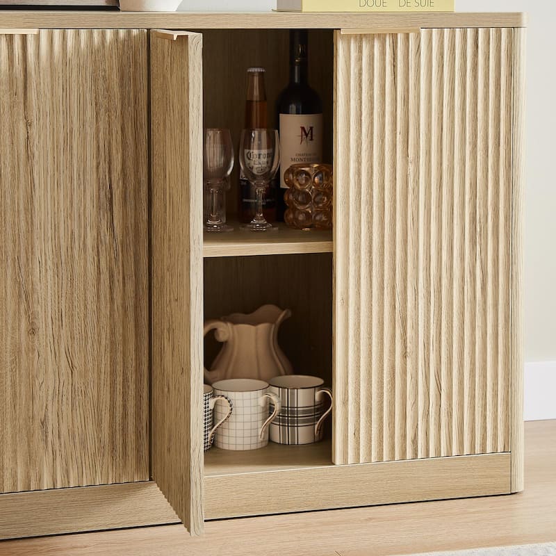 67" Fluted Buffet Cabinet Sideboard with Storage, Large Credenza with 6 Doors