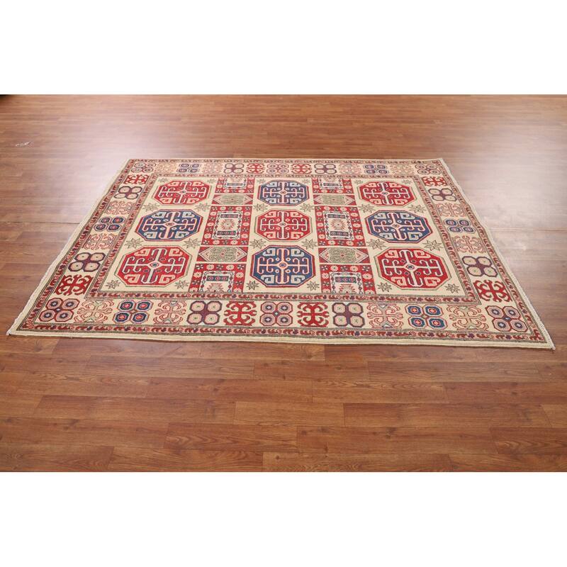 Geometric Kazak Oriental Area Rug Hand-Knotted Bedroom Wool Carpet - 5'0" x 6'9"