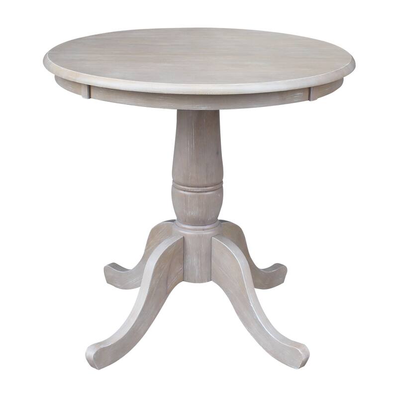 Solid Wood Round Pedestal Dining Table and 2 San Remo Chairs in Washed Gray Taupe