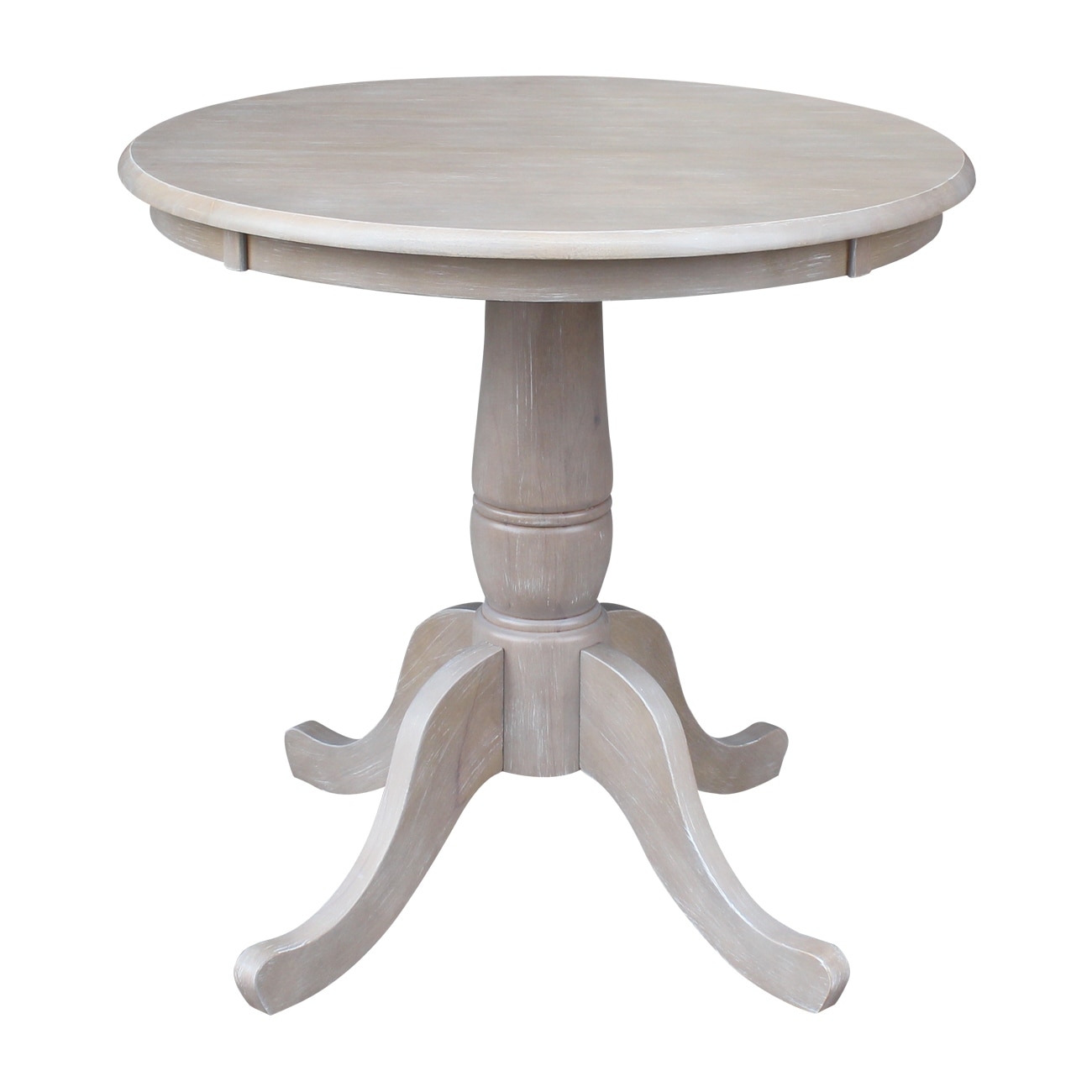 Solid Wood Round Pedestal Dining Table in Washed Gray Taupe Finish-image