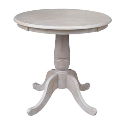 Solid Wood Round Pedestal Table in Washed Gray Taupe