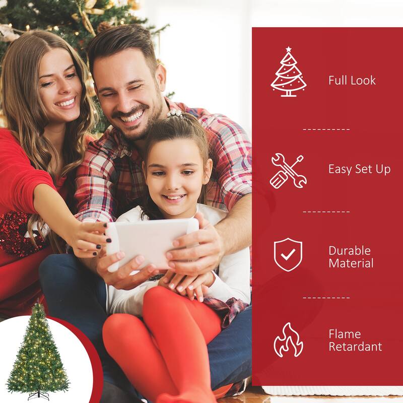 7ft Pre-Lit Artificial Christmas Tree with 700 LED Lights and Metal Base