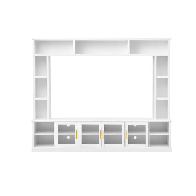 Wall Unit Entertainment Center for TVs up to 80", All-in-One TV Stand with Bookshelves, Glass Doors, Media Console with Shelving