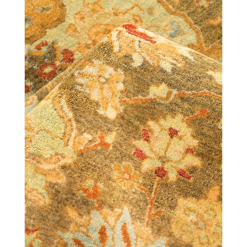 Overton Hand Knotted Wool Vintage Inspired Traditional Mogul Green Area Rug - 6' 2" x 9' 9"