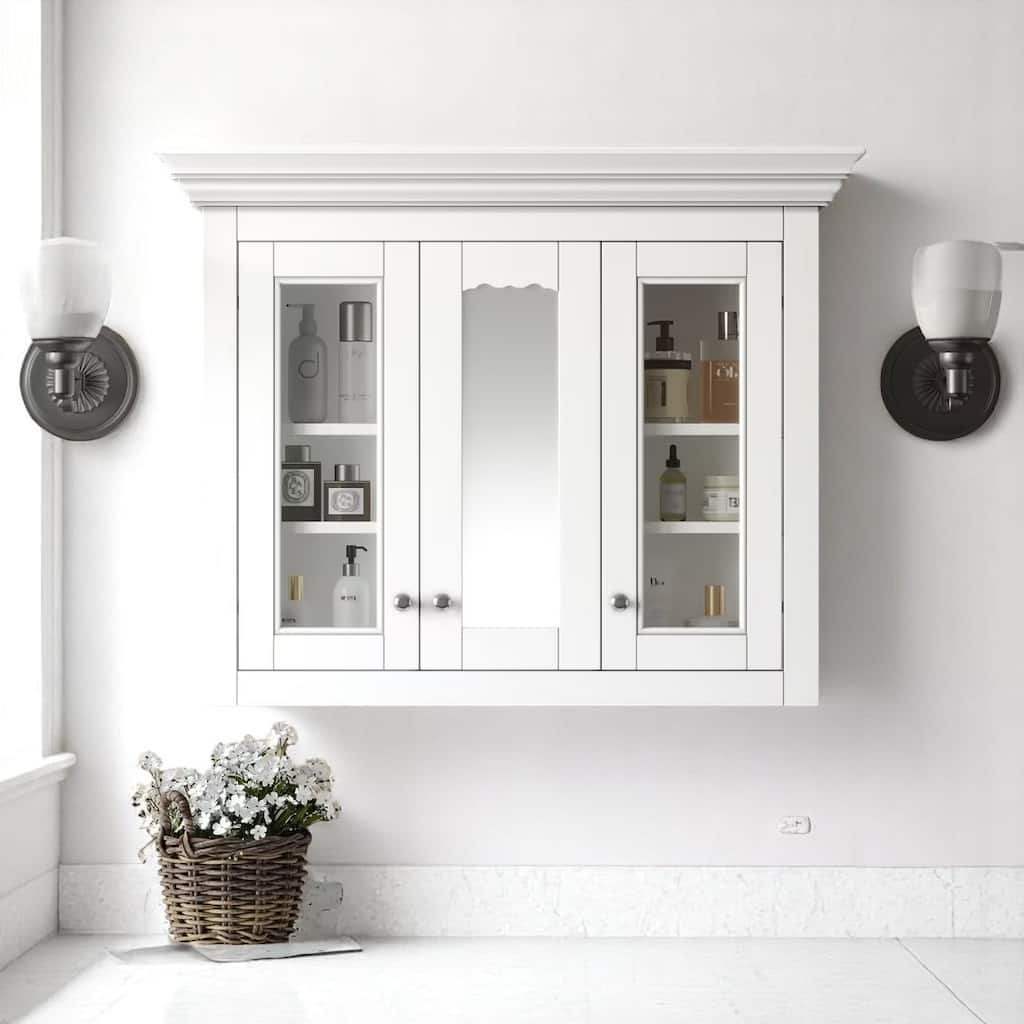 Wall Mounted 35" Bathroom Storage Cabinet with Mirror, 3 Doors, 5 Adjustable Shelves for Bathroom Essentials