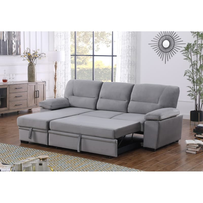 Velvet Fabric Reversible Sleeper Sectional Sofa Chaise