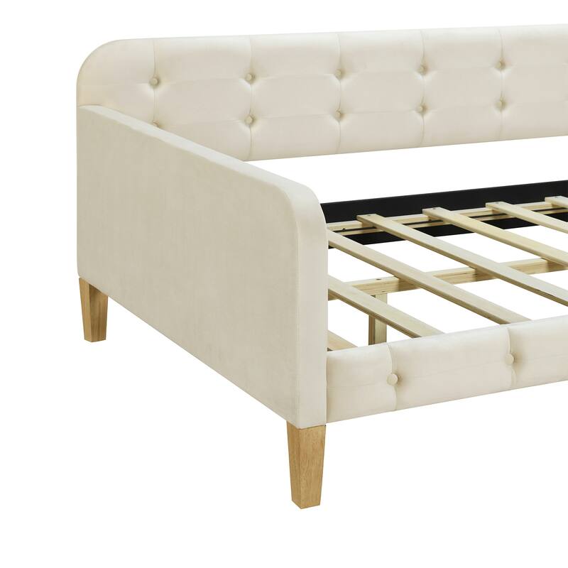 Upholstered Daybed w4 Support Legs, Button Tufting Loveseat Sofa Bed
