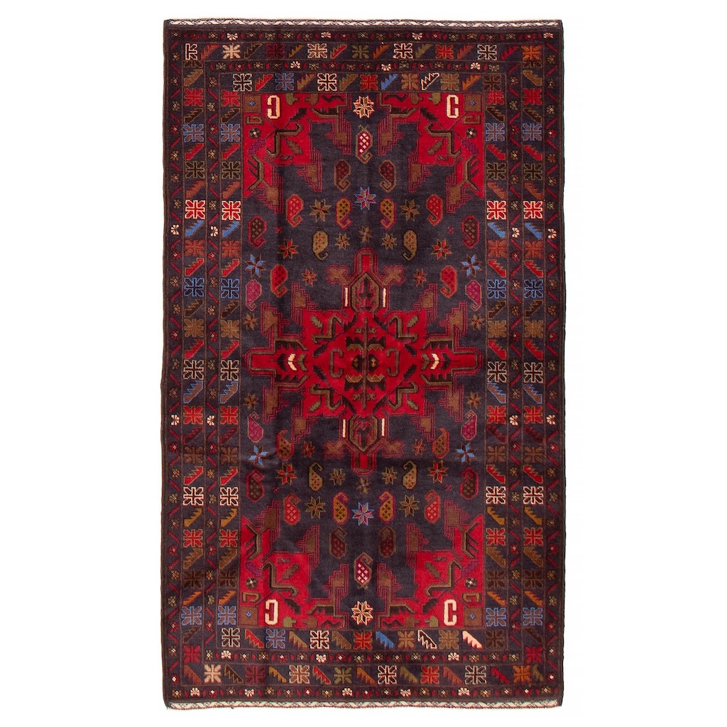 Teimani Navy, Red Rug 3'7" x 6'3" - 3'7 x 6'3