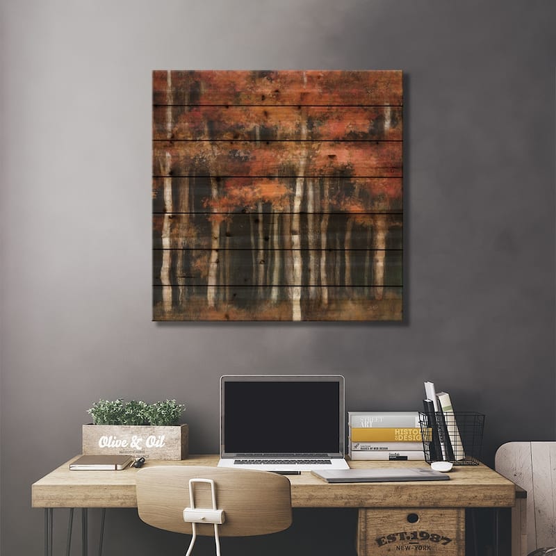 October Woods Print On Wood by Julia Purinton - Multi-Color
