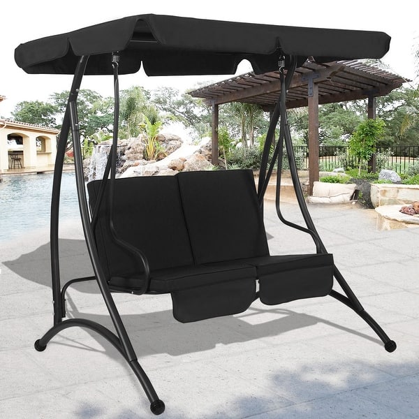 Costway Black 2 Person Canopy Swing Chair Patio Hammock Seat Canopy Swing Chair Patio Hammock Seat