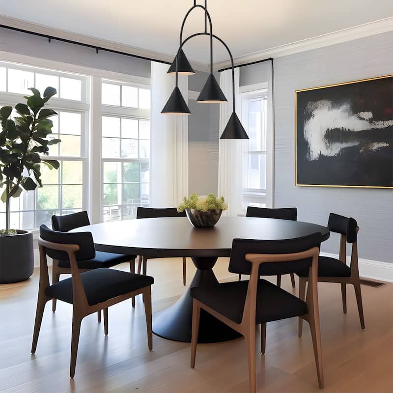Modern 4-Light Arched Dimmable Sputnik Black Linear Chandelier - 21" D x 26.8" H