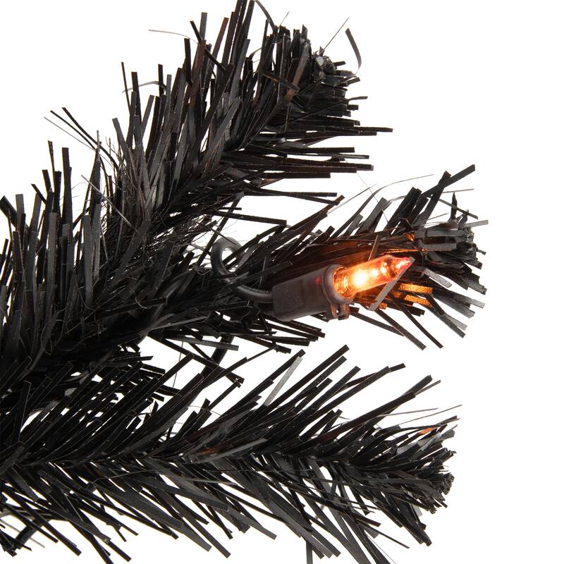 4ft Black Noble Spruce Artificial Halloween Tree, Orange Lights