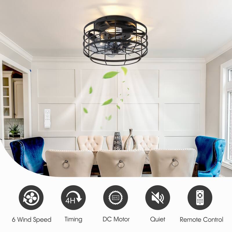 12" Low Profile Enclosed Cage Ceiling Fan with Light and Remote