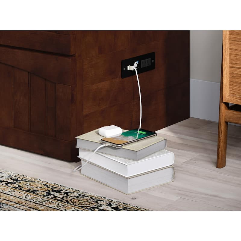 Solid Wood Murphy Bed Chest with Mattress & USB Charger - Walnut Finish, Space Saving Furniture