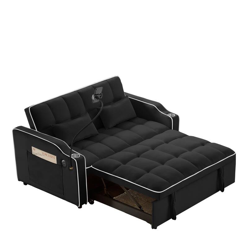 Convertible Sofa Bed with Adjustable Back, USB Charger, and Pillows for Living Room or Office