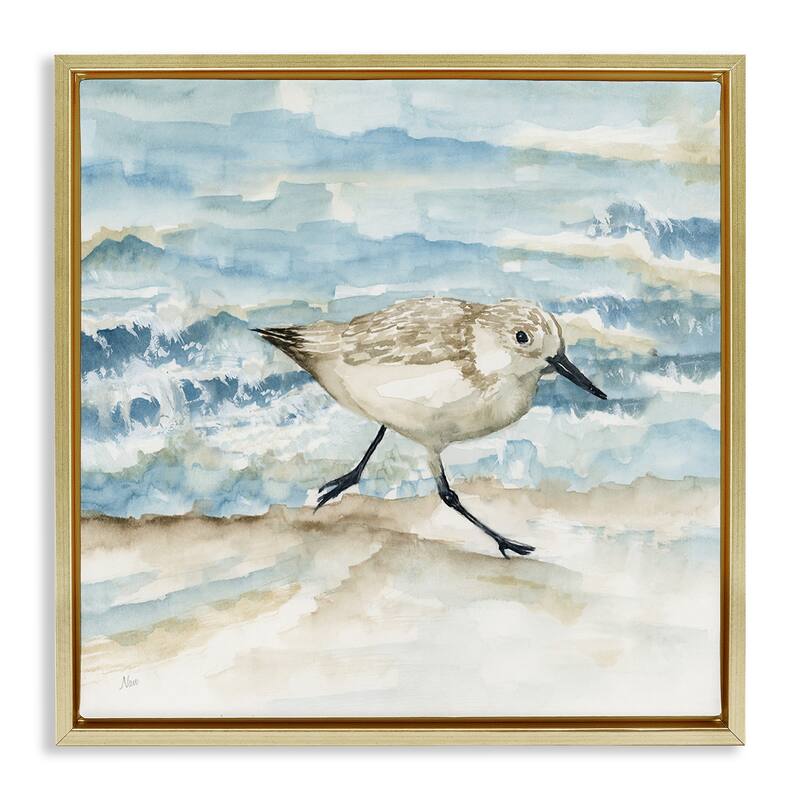 Stupell Sandpiper Striding Shore Framed Floater Canvas Wall Art Design By Nan - 25 x 25 - Gold