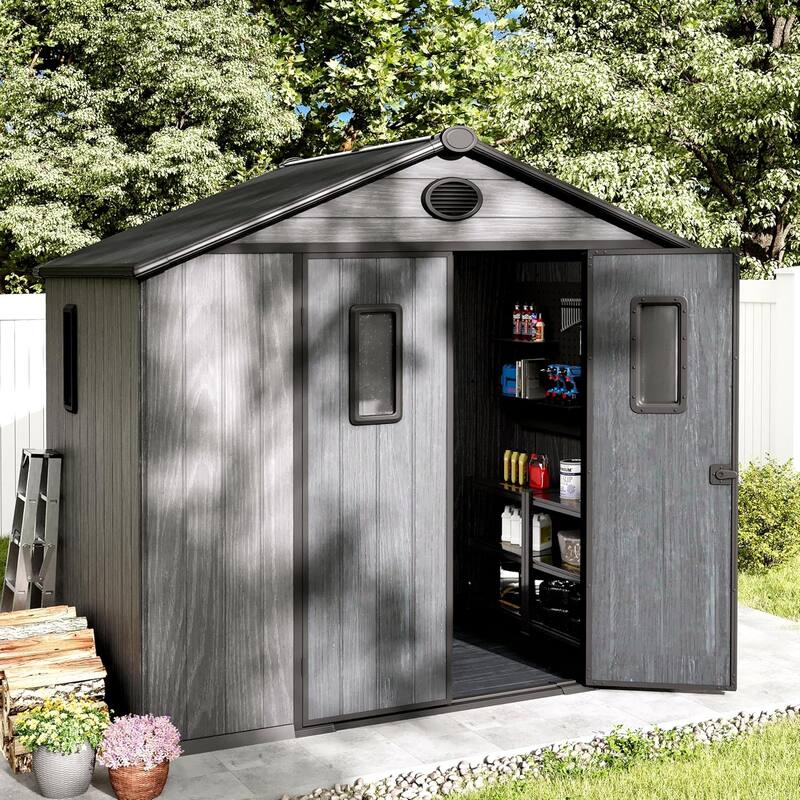 Bezseller Outdoor Storage Tool Shed with Door and Floor - Grey - 8*6 FT