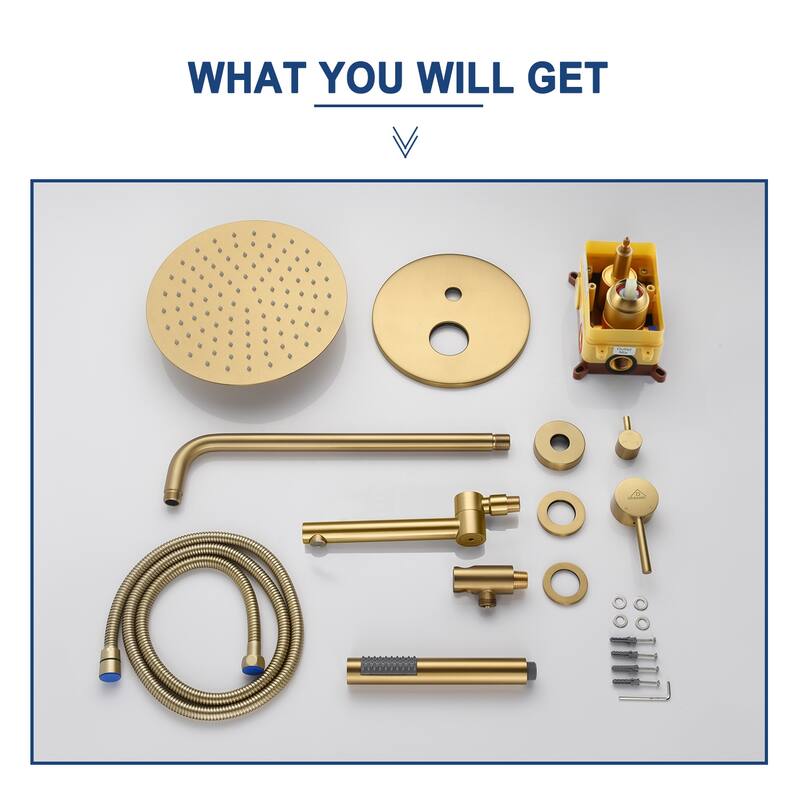 1-Spray Pattern 10-inch Round Wall Mount Shower System with Tub Faucet