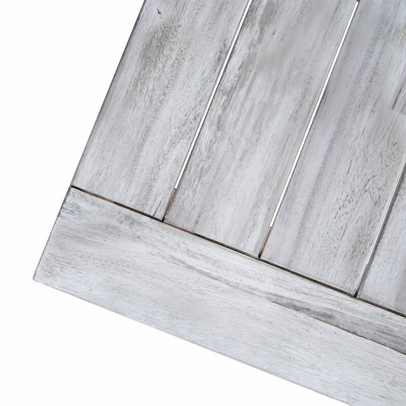 Roomfitters Outdoor Acacia Wood Dining Table with Rustic White Metal Sled Legs, Slat Top