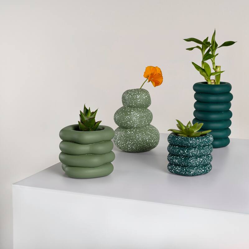 JONATHAN Y Hollis Modern Minimalist Handmade Concrete Stacked Ring Planter Set with Drainage Holes (Set of 4)