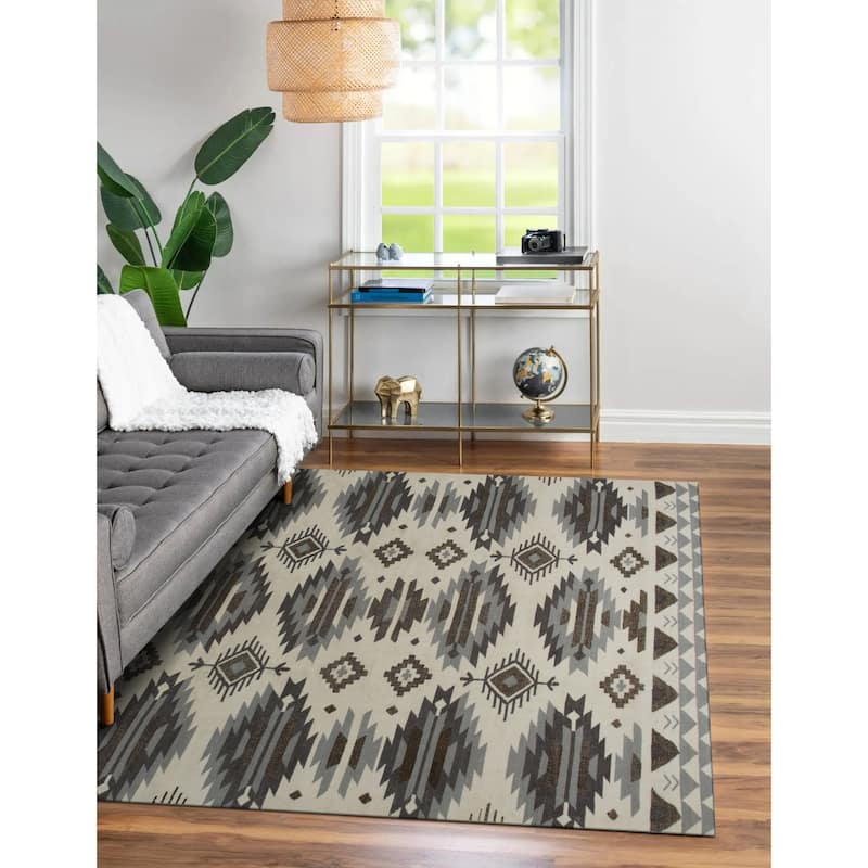 Ivory Traditional Geometric Reversible Kilim Area Rug - Elegant and Timeless Design - 6' x 9'
