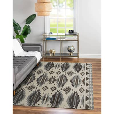 Ivory Traditional Geometric Reversible Kilim Area Rug - Elegant and Timeless Design - 6' x 9'